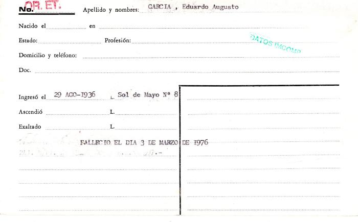 Ficha de miembro de Eduardo Augusto García.