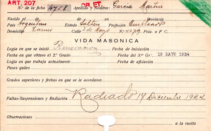 Ficha de miembro de Martín García.