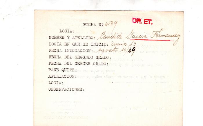 Ficha de miembro de Cándido García Fernández.