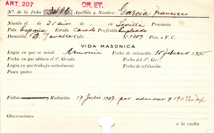 Ficha de miembro de Francisco García.