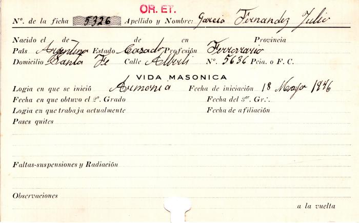 Ficha de miembro de Julio García Fernández.
