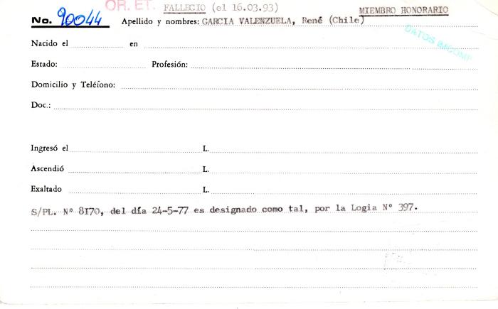 Ficha de miembro de René García Valenzuela.