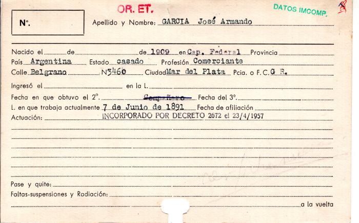Ficha de miembro de José Armando García.