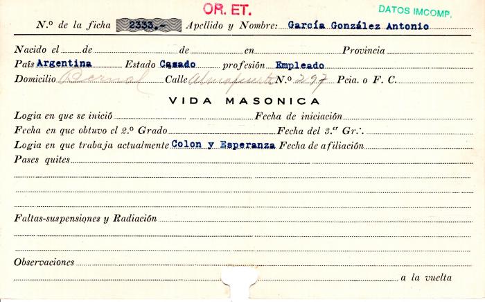 Ficha de miembro de Antonio García González.