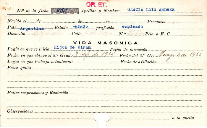 Ficha de miembro de Andrés García Lois.