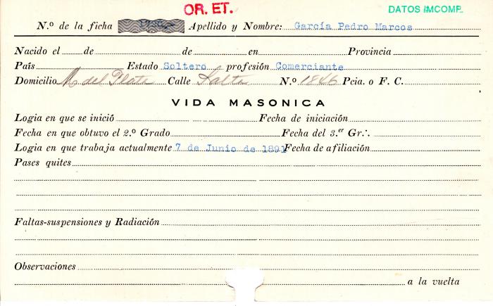 Ficha de miembro de Pedro Marcos García.