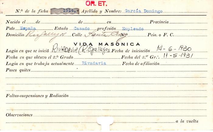 Ficha de miembro de Domingo García.