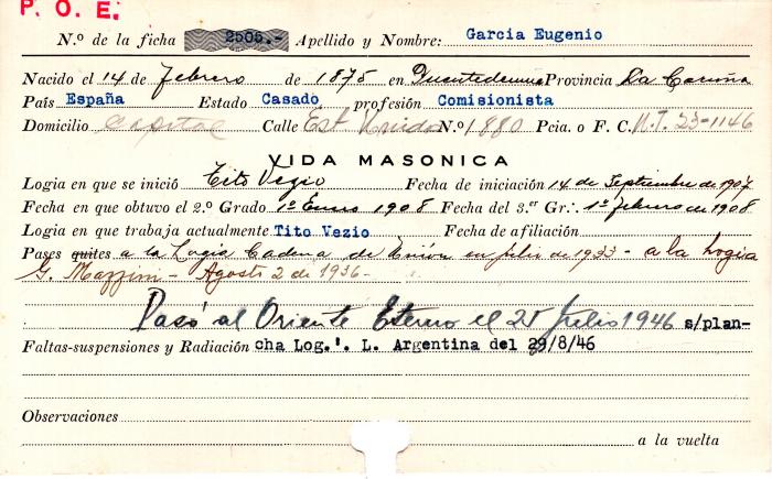 Ficha de miembro de Eugenio García.