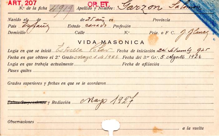 Ficha de miembro de Salomón Garzon.