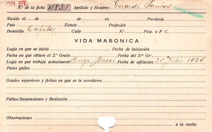 Ficha de miembro de Santos Gerardi.