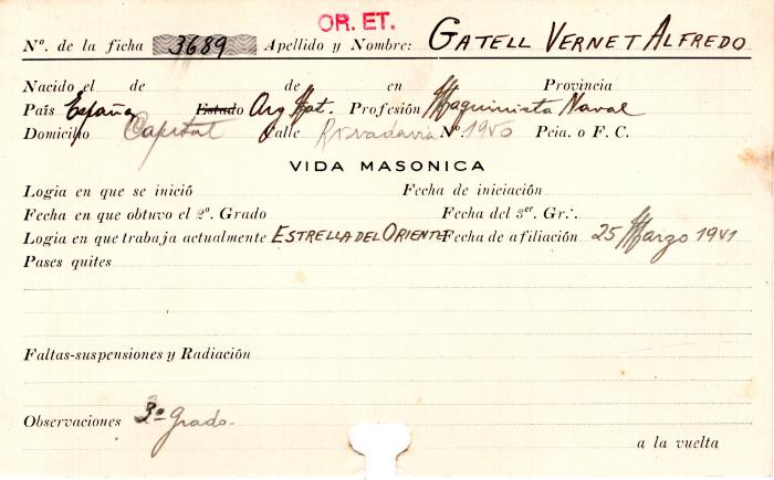 Ficha de miembro de Alfredo Gatell Vernet.
