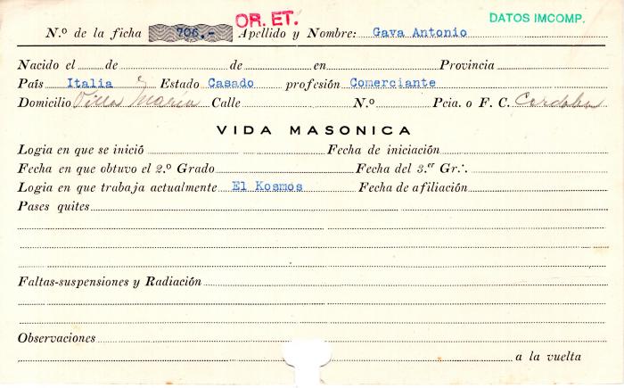 Ficha de miembro de Antonio Gava.