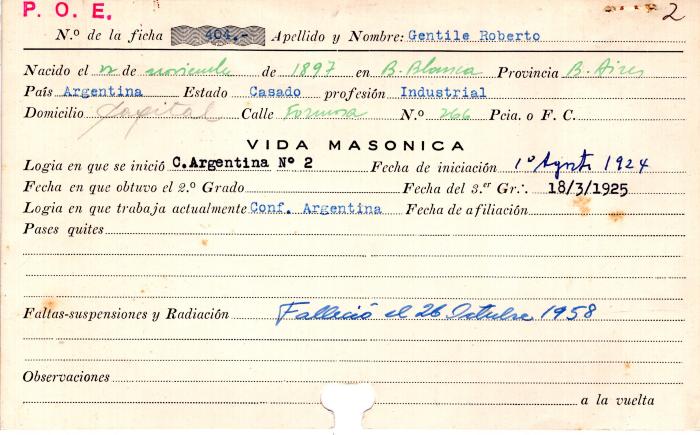 Ficha de miembro de Roberto Gentile.