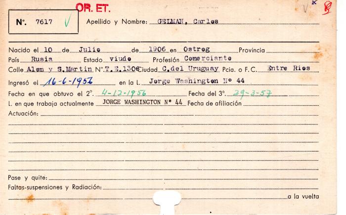 Ficha de miembro de Carlos Gelman.