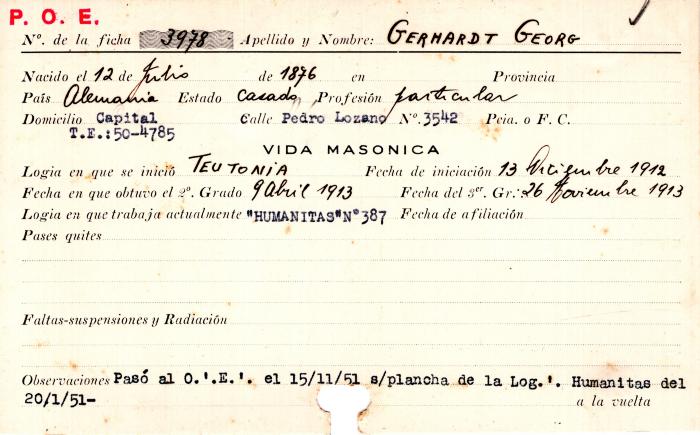 Ficha de miembro de Georg Gerhardt.