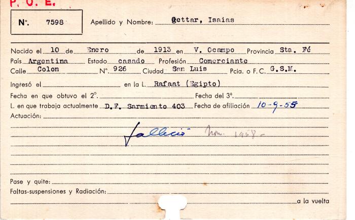 Ficha de miembro de Isaias Gettar.