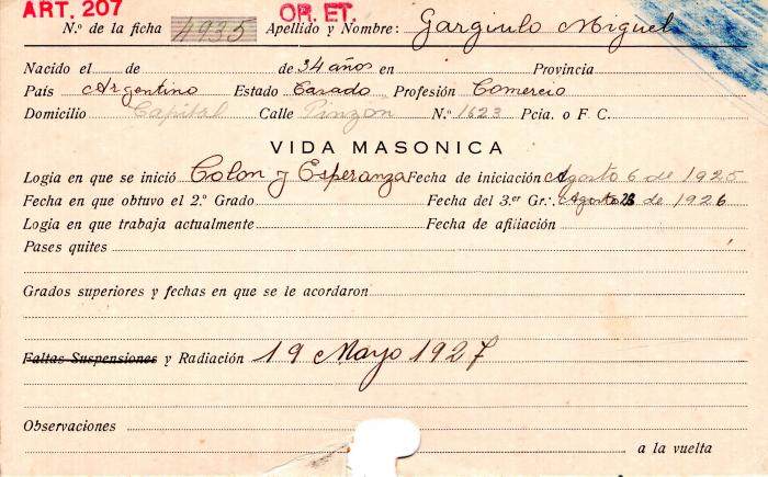 Ficha de miembro de Miguel Gargiulo.