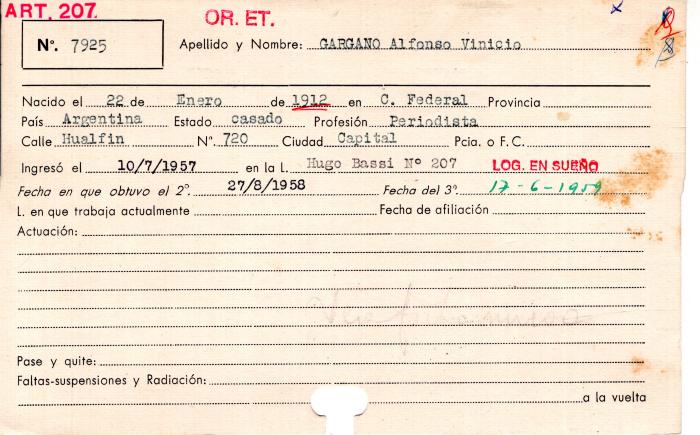 Ficha de miembro de Alfonso Vinicio Gargano.