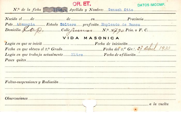 Ficha de miembro de Otto Gensch.