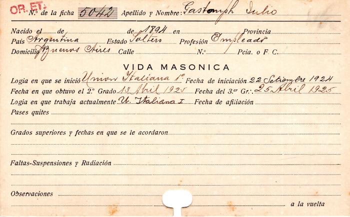 Ficha de miembro de Julio Gastomph.