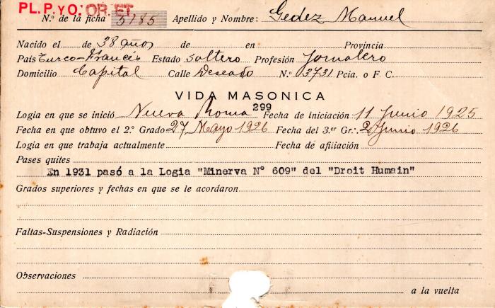 Ficha de miembro de Manuel Gedez.