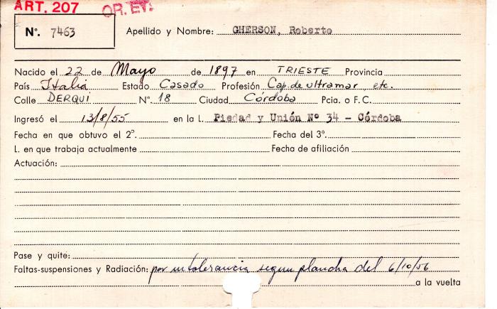 Ficha de miembro de Roberto Gherson.