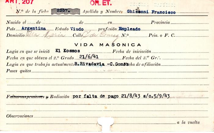 Ficha de miembro de Francisco Ghizzoni.