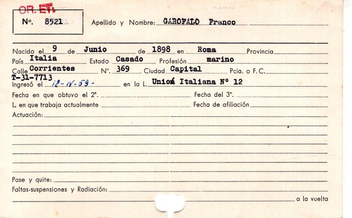 Ficha de miembro de Franco Garofalo.