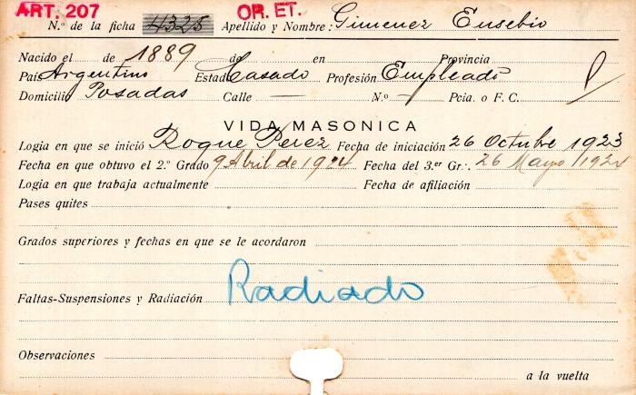Ficha de miembro de Eusebio Gimenez.