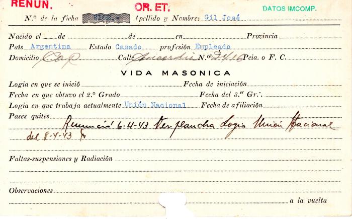 Ficha de miembro de José Gil.