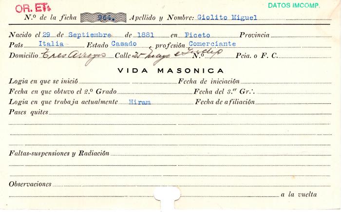 Ficha de miembro de Miguel Giolito.