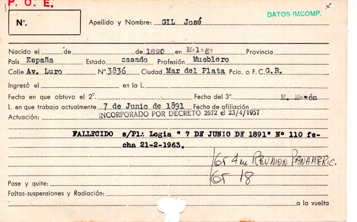 Ficha de miembro de José Gil.