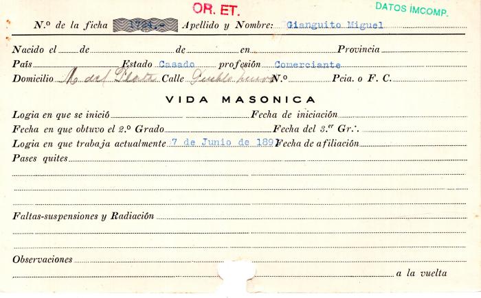 Ficha de miembro de Miguel Gianguito.