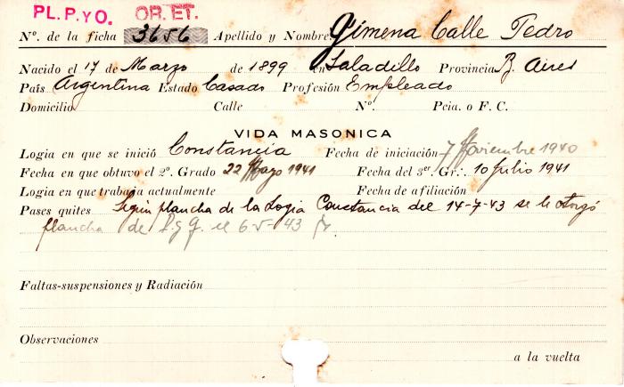 Ficha de miembro de Pedro Gimena Calle.