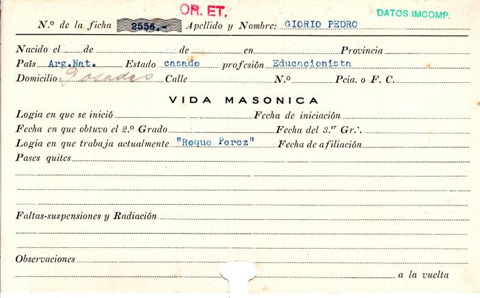 Ficha de miembro de Pedro Giorio.