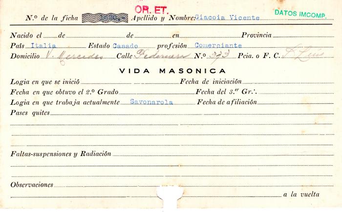 Ficha de miembro de Vicente Giacoia.