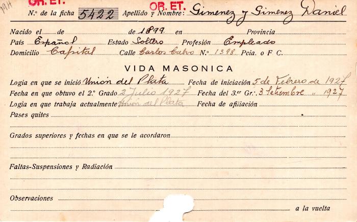 Ficha de miembro de Daniel Gimenez y Gimenez.