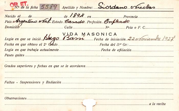 Ficha de miembro de Nicolás Giordano.