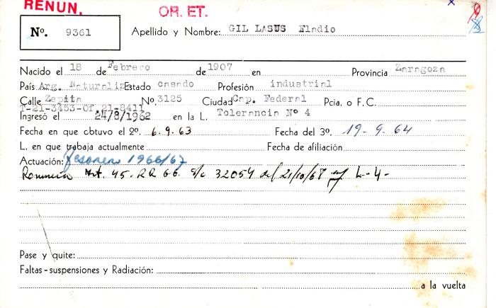 Ficha de miembro de Eladio Gil Lasus.