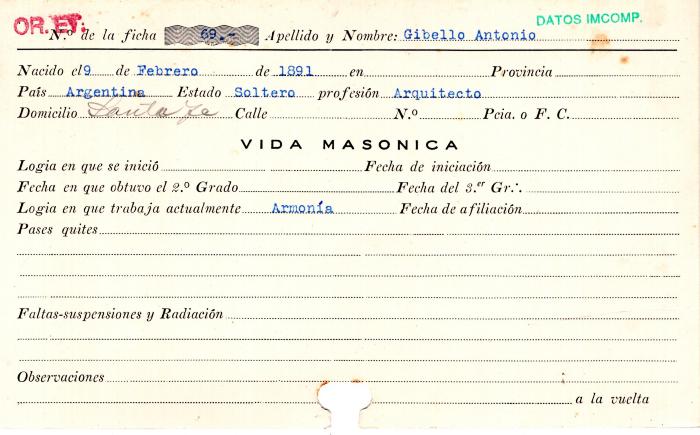 Ficha de miembro de Antonio Gibello.