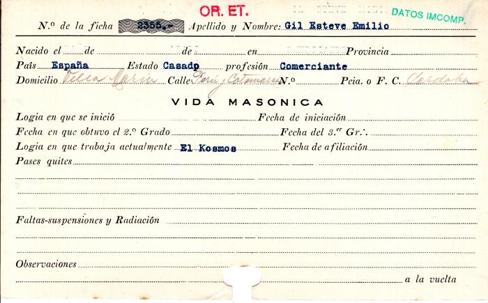 Ficha de miembro de Emilio Gil Esteve.
