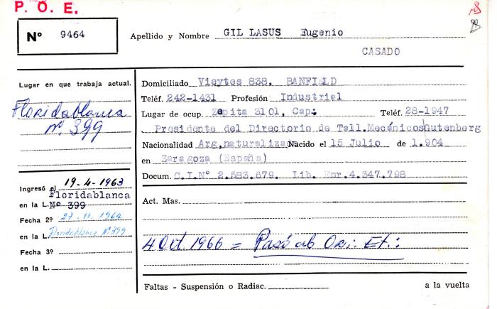 Ficha de miembro de Eugenio Gil Lasus.