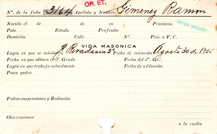 Ficha de miembro de Ramón Gimenez.