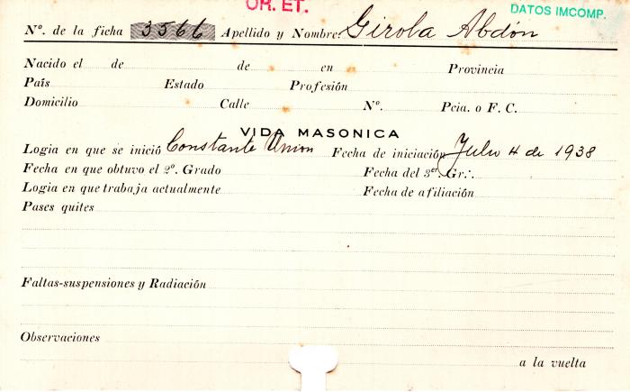 Ficha de miembro de Abdón Girola.
