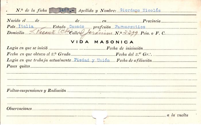Ficha de miembro de Nicolás Giordano.