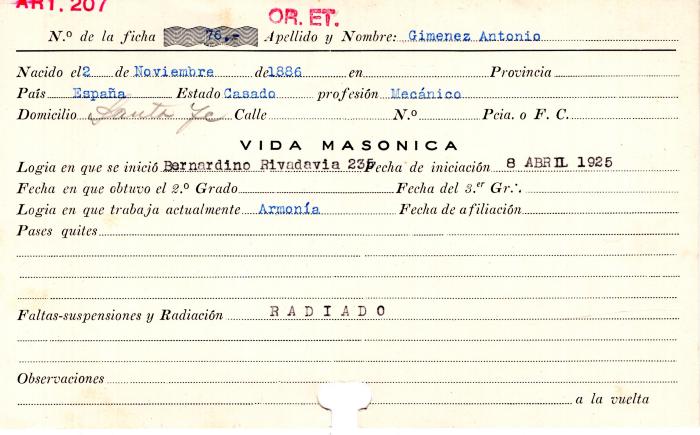 Ficha de miembro de Antonio Gimenez.