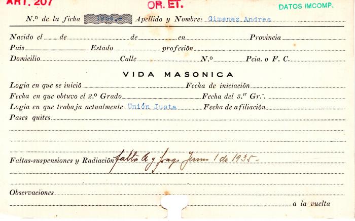 Ficha de miembro de Andrés Gimenez.