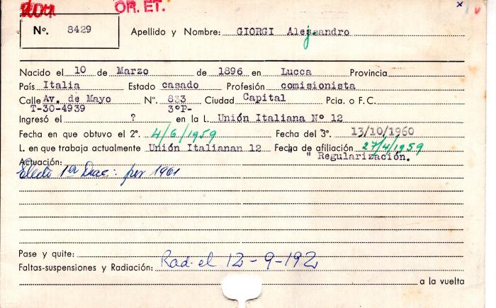 Ficha de miembro de Alejandro Giorgi.