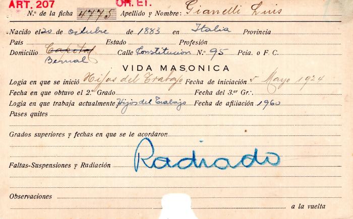 Ficha de miembro de Luis Gianelli.