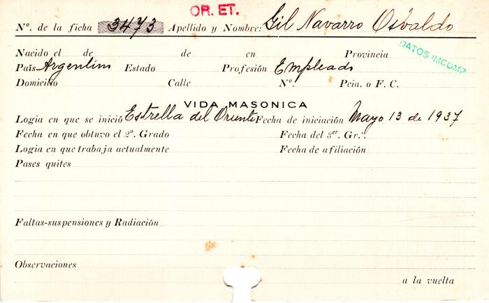 Ficha de miembro de Osvaldo Gil Navarro.